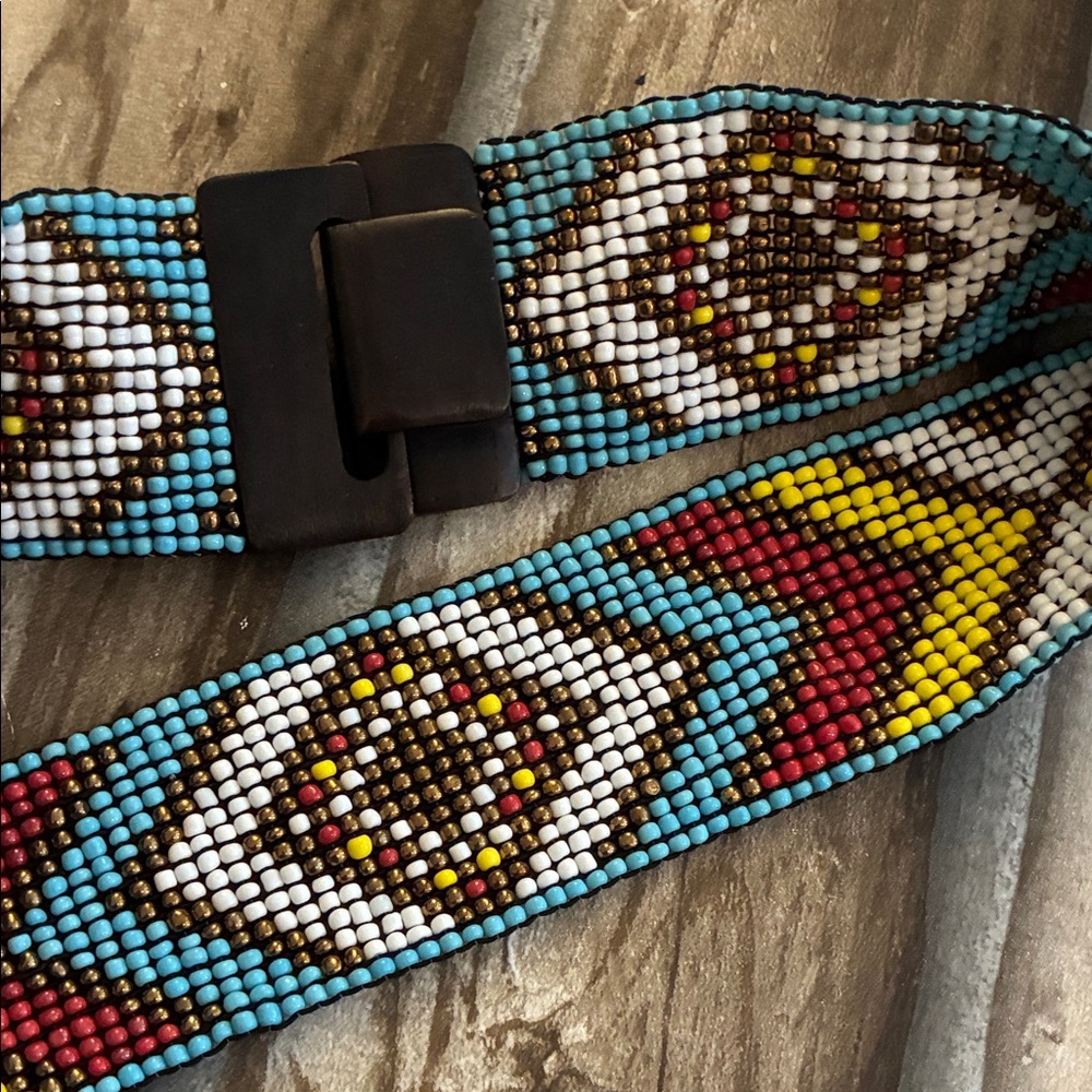 Aztec Beaded Belt Stretch Waist Southwestern